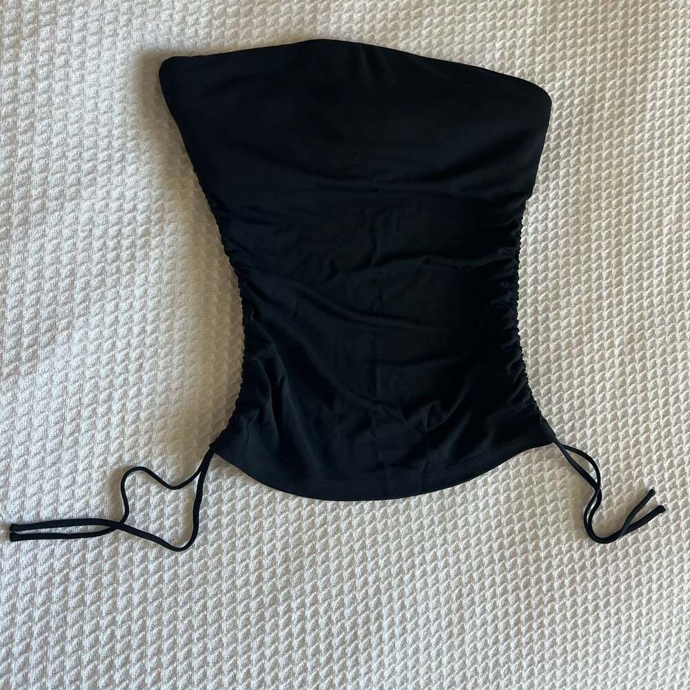Express Women's Black Ruched Side-Tie Strapless Tube Top with built in bra